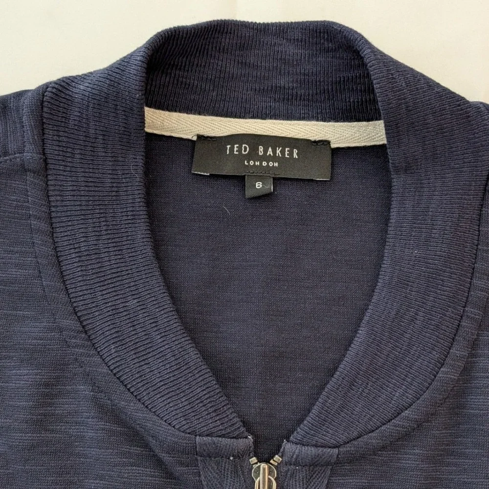 Ted Baker Glynne Bomber Jacket Men's Size 6 XXL Navy Blue Slub Knit Full Zip